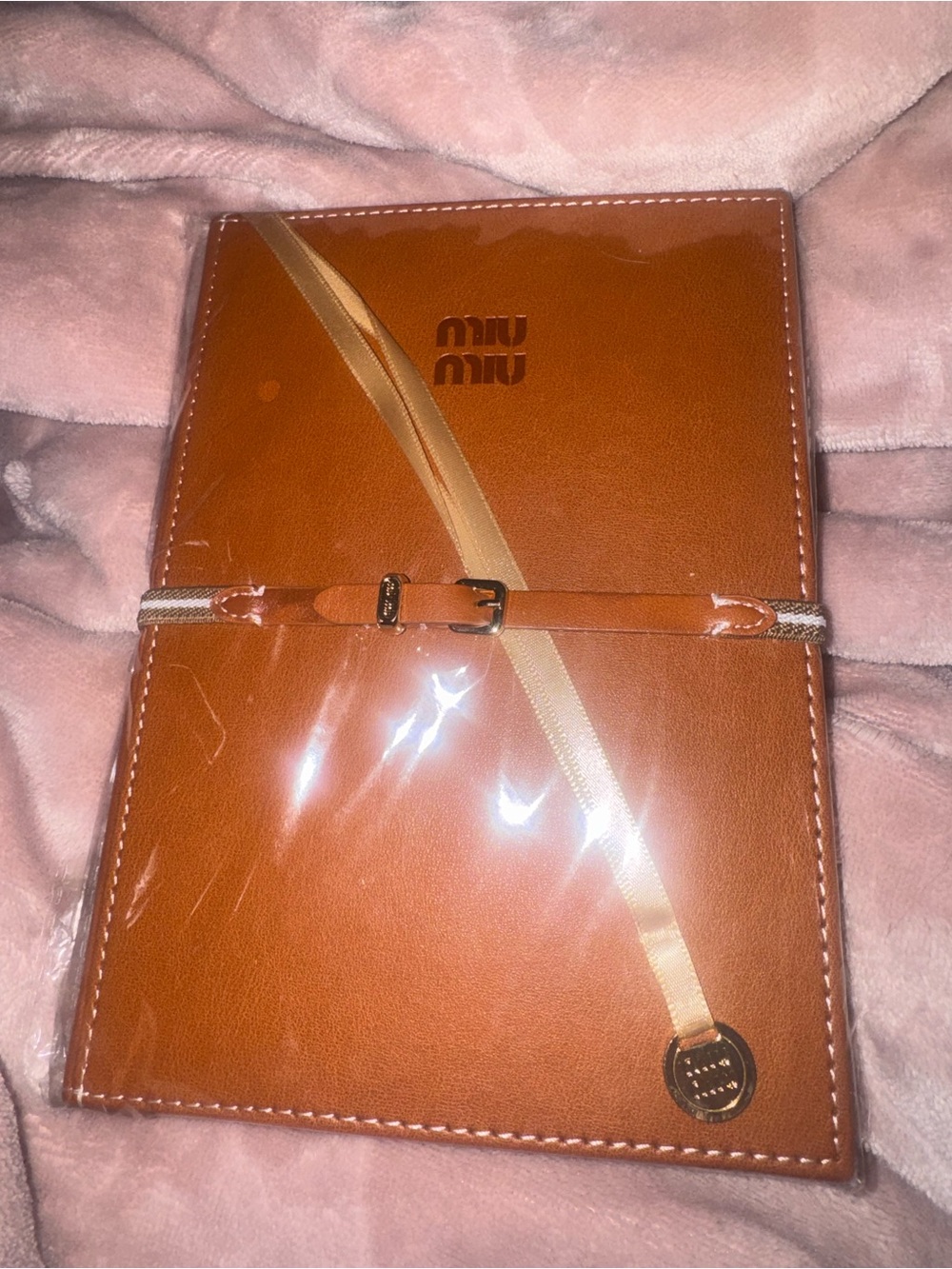 Miu Miu Cognac Leather Belt-Closure Notebook new